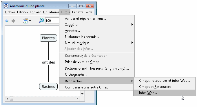 Dans le menu Outils, choisissez Rechercher, puis Infos Web.